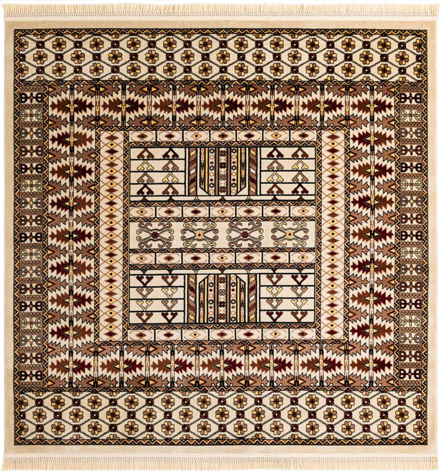 Beige 7' 10 x 7' 10 Tekke Square Area Rug Classic Traditional Vintage Design Carpet for Living Rooms, Dining, Bedrooms, Office Space for Sale at Rug Engine