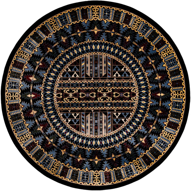 Black 10' x 10' Tekke Round Area Rug Classic Traditional Vintage Design Carpet for Living Rooms, Dining, Bedrooms, Office Space for Sale at Rug Engine