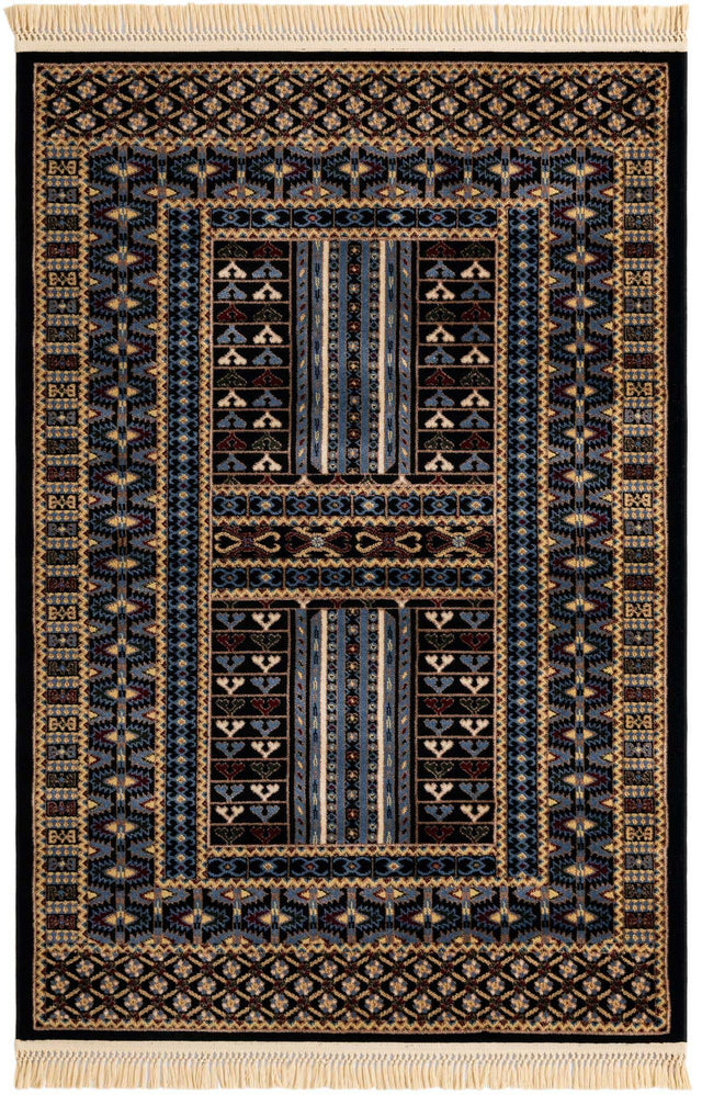 Black 4' 1 x 6' 1 Tekke Rectangle Area Rug Classic Traditional Vintage Design Carpet for Living Rooms, Dining, Bedrooms, Office Space for Sale at Rug Engine