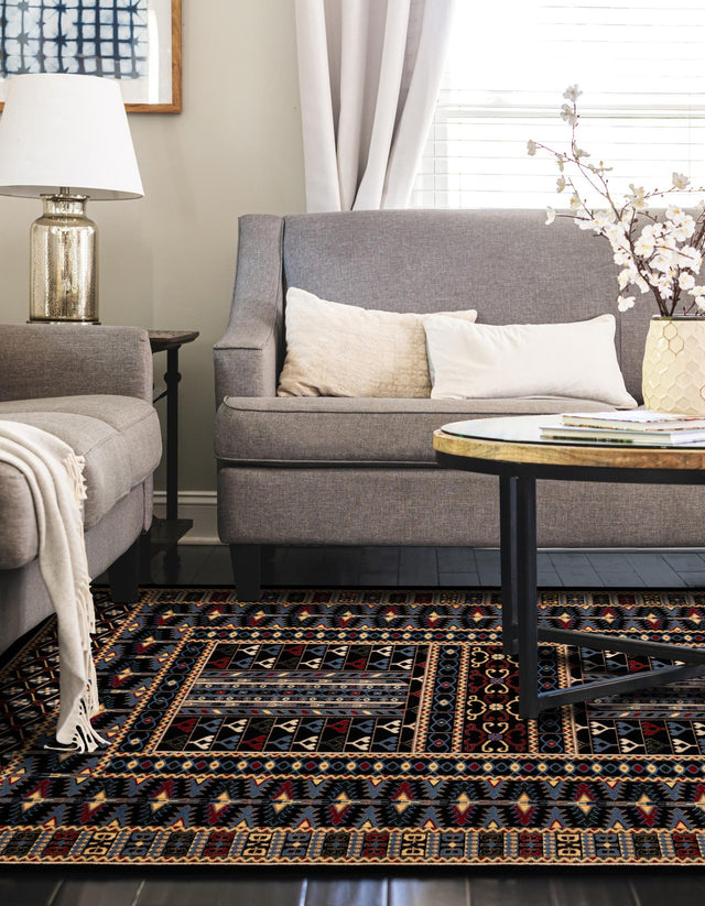 Black 7' 10 x 10' Tekke Rectangle Area Rug Classic Traditional Vintage Design Carpet for Living Rooms, Dining, Bedrooms, Office Space for Sale at Rug Engine