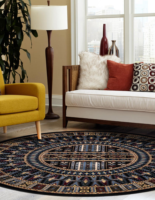 Black 3' 1 x 3' 1 Tekke Round Area Rug Classic Traditional Vintage Design Carpet for Living Rooms, Dining, Bedrooms, Office Space for Sale at Rug Engine