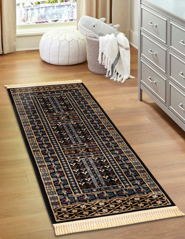 Black 2' 7 x 12' Tekke Runner Area Rug Classic Traditional Vintage Design Carpet for Living Rooms, Dining, Bedrooms, Office Space for Sale at Rug Engine