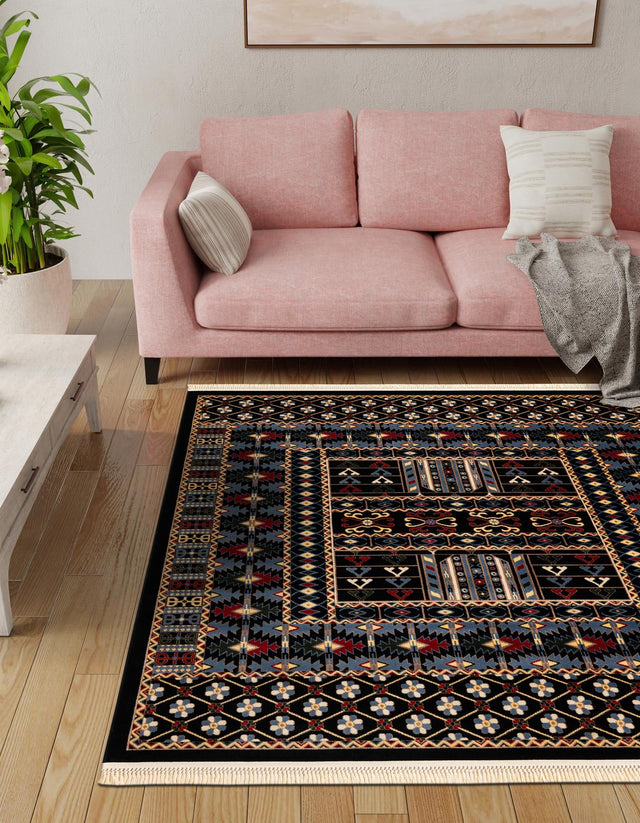 Black 7' 10 x 7' 10 Tekke Square Area Rug Classic Traditional Vintage Design Carpet for Living Rooms, Dining, Bedrooms, Office Space for Sale at Rug Engine