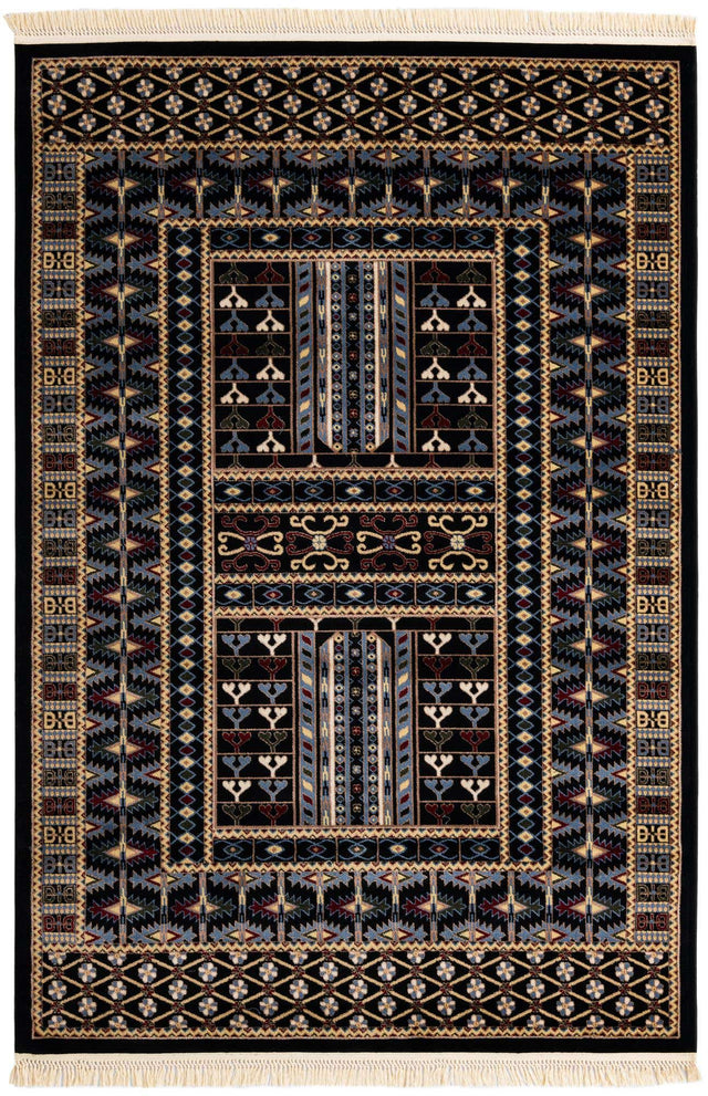 Black 6' 1 x 9' Tekke Rectangle Area Rug Classic Traditional Vintage Design Carpet for Living Rooms, Dining, Bedrooms, Office Space for Sale at Rug Engine