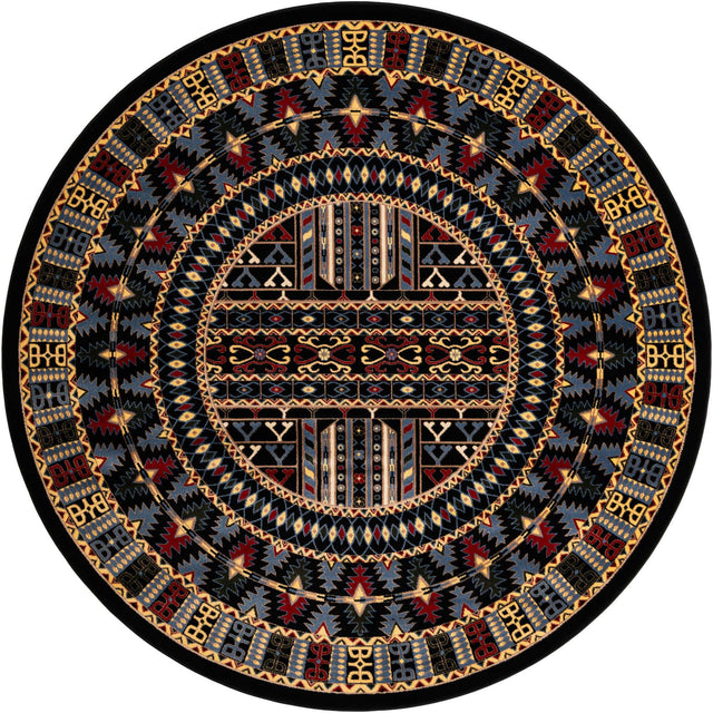 Black 7' 10 x 7' 10 Tekke Round Area Rug Classic Traditional Vintage Design Carpet for Living Rooms, Dining, Bedrooms, Office Space for Sale at Rug Engine