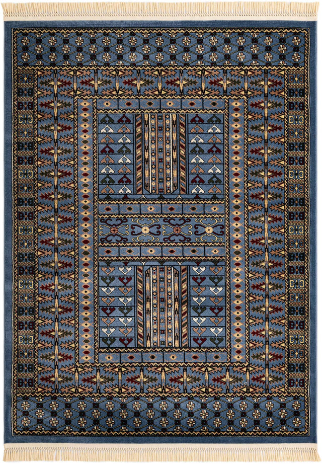 Blue 5' 3 x 7' 1 Tekke Rectangle Area Rug Classic Traditional Vintage Design Carpet for Living Rooms, Dining, Bedrooms, Office Space for Sale at Rug Engine