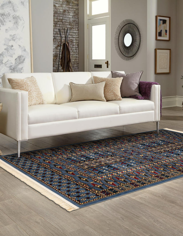 Blue 7' 1 x 10' Tekke Rectangle Area Rug Classic Traditional Vintage Design Carpet for Living Rooms, Dining, Bedrooms, Office Space for Sale at Rug Engine