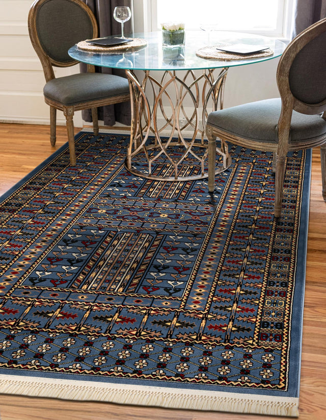 Blue 10' x 14' 1 Tekke Rectangle Area Rug Classic Traditional Vintage Design Carpet for Living Rooms, Dining, Bedrooms, Office Space for Sale at Rug Engine
