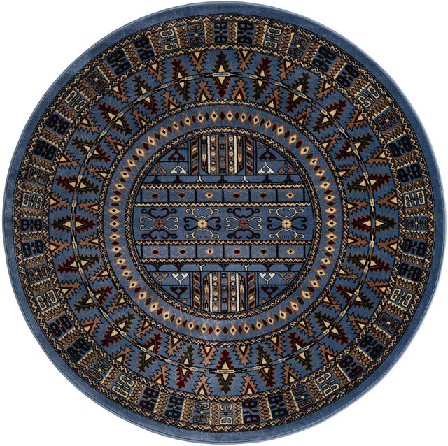 Blue 6' 1 x 6' 1 Tekke Round Area Rug Classic Traditional Vintage Design Carpet for Living Rooms, Dining, Bedrooms, Office Space for Sale at Rug Engine