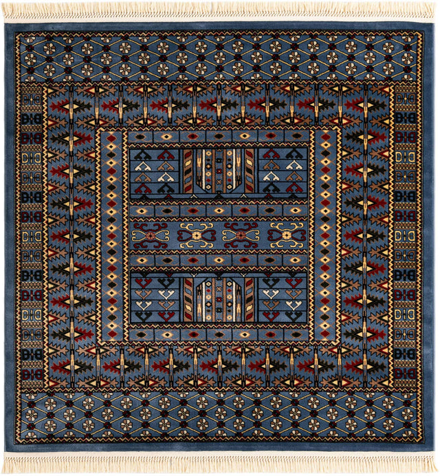 Blue 6' 1 x 6' 1 Tekke Square Area Rug Classic Traditional Vintage Design Carpet for Living Rooms, Dining, Bedrooms, Office Space for Sale at Rug Engine