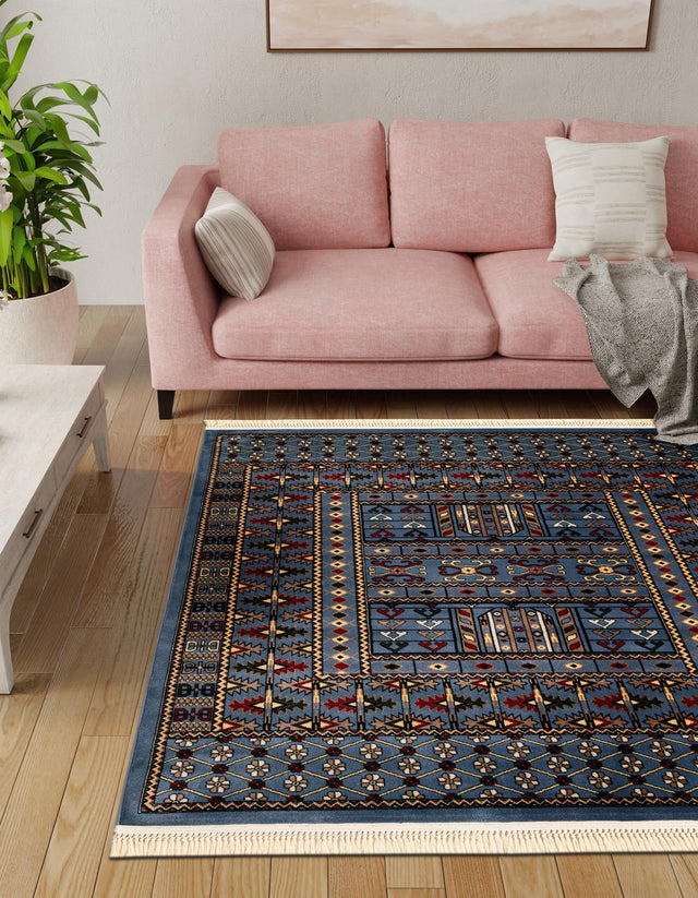 Blue 7' 10 x 7' 10 Tekke Square Area Rug Classic Traditional Vintage Design Carpet for Living Rooms, Dining, Bedrooms, Office Space for Sale at Rug Engine