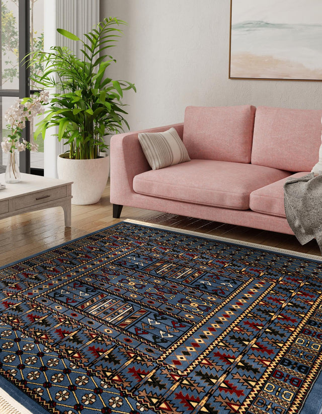Blue 7' 10 x 7' 10 Tekke Square Area Rug Classic Traditional Vintage Design Carpet for Living Rooms, Dining, Bedrooms, Office Space for Sale at Rug Engine