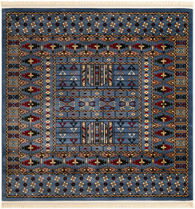 Blue 7' 10 x 7' 10 Tekke Square Area Rug Classic Traditional Vintage Design Carpet for Living Rooms, Dining, Bedrooms, Office Space for Sale at Rug Engine