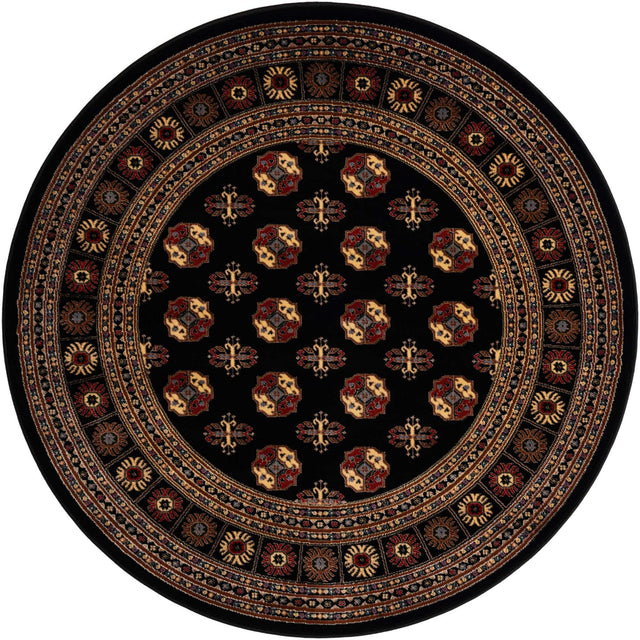 Black 5' 3 x 5' 3 Tekke Round Area Rug Classic Traditional Vintage Design Carpet for Living Rooms, Dining, Bedrooms, Office Space for Sale at Rug Engine