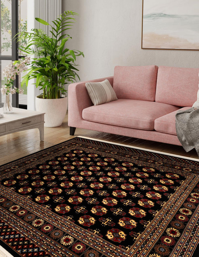 Black 6' 1 x 6' 1 Tekke Square Area Rug Classic Traditional Vintage Design Carpet for Living Rooms, Dining, Bedrooms, Office Space for Sale at Rug Engine