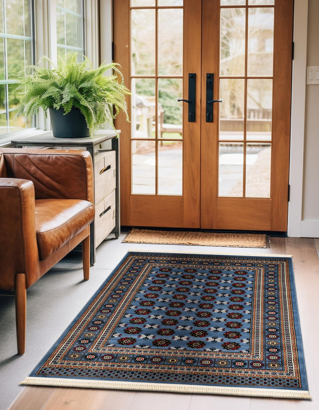Blue 7' 10 x 10' Tekke Rectangle Area Rug Classic Traditional Vintage Design Carpet for Living Rooms, Dining, Bedrooms, Office Space for Sale at Rug Engine
