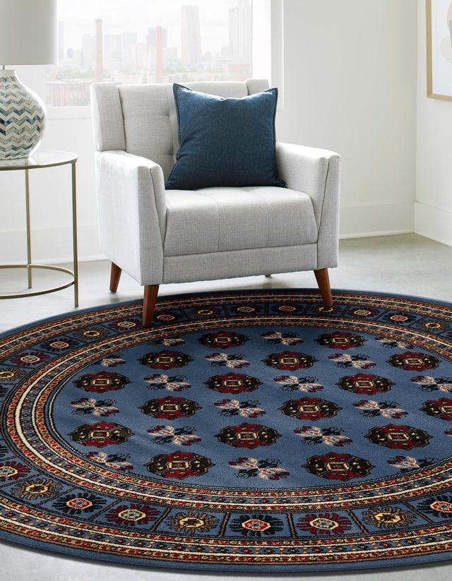 Blue 6' 1 x 6' 1 Tekke Round Area Rug Classic Traditional Vintage Design Carpet for Living Rooms, Dining, Bedrooms, Office Space for Sale at Rug Engine