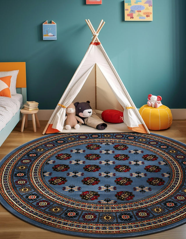 Blue 3' 1 x 3' 1 Tekke Round Area Rug Classic Traditional Vintage Design Carpet for Living Rooms, Dining, Bedrooms, Office Space for Sale at Rug Engine