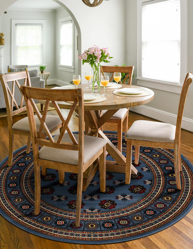 Blue 10' x 10' Tekke Round Area Rug Classic Traditional Vintage Design Carpet for Living Rooms, Dining, Bedrooms, Office Space for Sale at Rug Engine