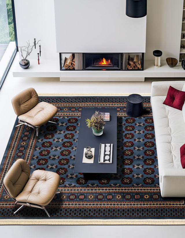 Blue 10' x 10' Tekke Square Area Rug Classic Traditional Vintage Design Carpet for Living Rooms, Dining, Bedrooms, Office Space for Sale at Rug Engine