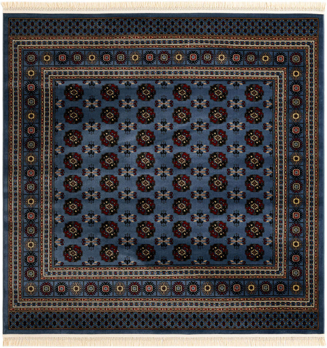 Blue 7' 10 x 7' 10 Tekke Square Area Rug Classic Traditional Vintage Design Carpet for Living Rooms, Dining, Bedrooms, Office Space for Sale at Rug Engine