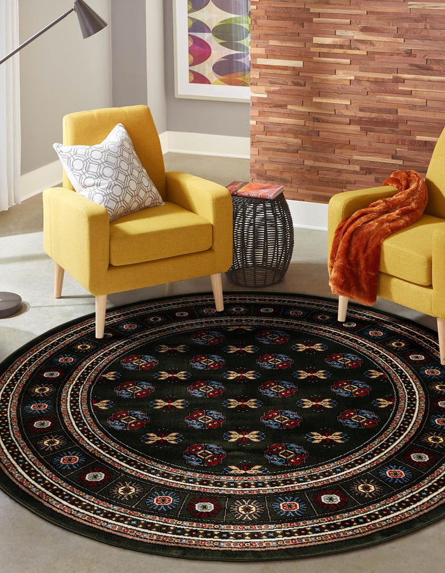 Dark Green 10' x 10' Tekke Round Area Rug Classic Traditional Vintage Design Carpet for Living Rooms, Dining, Bedrooms, Office Space for Sale at Rug Engine