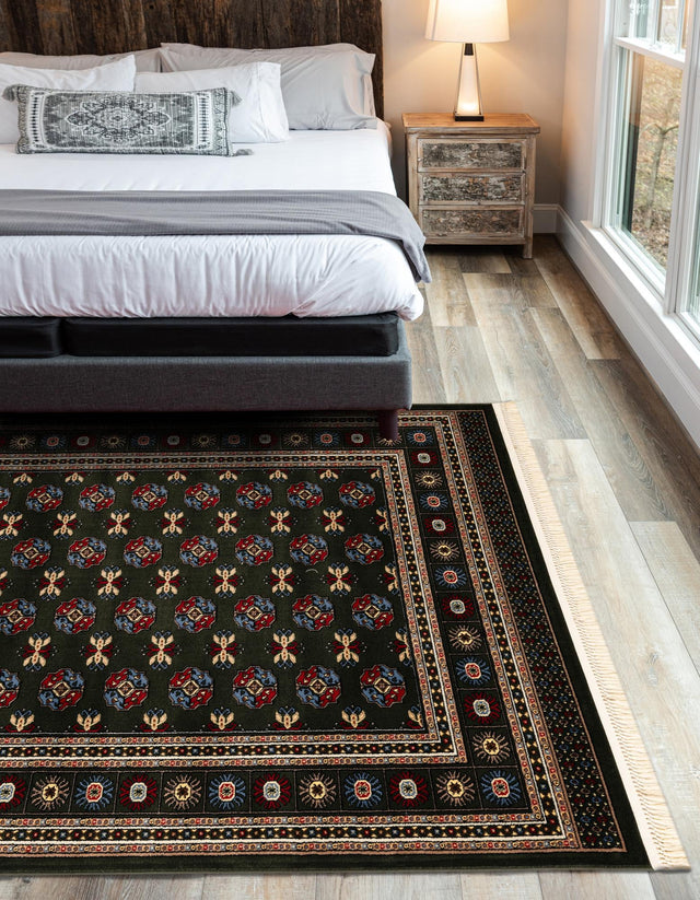 Dark Green 6' 1 x 9' Tekke Rectangle Area Rug Classic Traditional Vintage Design Carpet for Living Rooms, Dining, Bedrooms, Office Space for Sale at Rug Engine