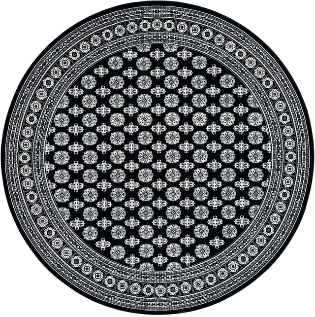 Black and White 10' x 10' Tekke Round Area Rug Classic Traditional Vintage Design Carpet for Living Rooms, Dining, Bedrooms, Office Space for Sale at Rug Engine
