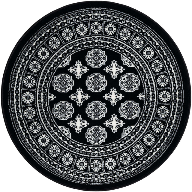 Black and White 3' 1 x 3' 1 Tekke Round Area Rug Classic Traditional Vintage Design Carpet for Living Rooms, Dining, Bedrooms, Office Space for Sale at Rug Engine