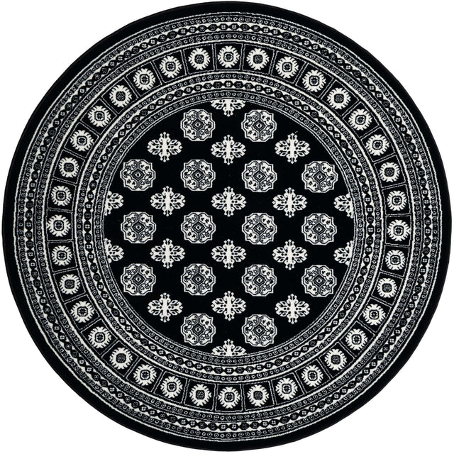 Black and White 5' 3 x 5' 3 Tekke Round Area Rug Classic Traditional Vintage Design Carpet for Living Rooms, Dining, Bedrooms, Office Space for Sale at Rug Engine