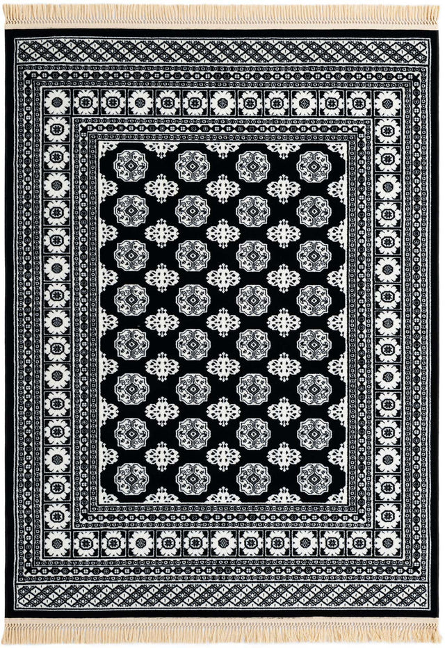 Black and White 5' 3 x 7' 1 Tekke Rectangle Area Rug Classic Traditional Vintage Design Carpet for Living Rooms, Dining, Bedrooms, Office Space for Sale at Rug Engine