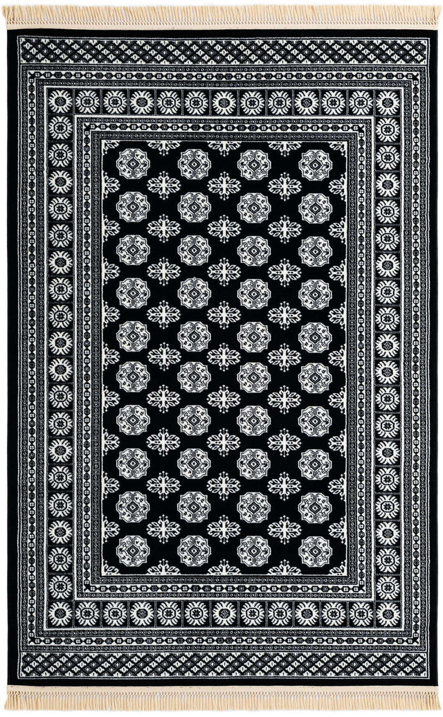 Black and White 5' 3 x 8' Tekke Rectangle Area Rug Classic Traditional Vintage Design Carpet for Living Rooms, Dining, Bedrooms, Office Space for Sale at Rug Engine