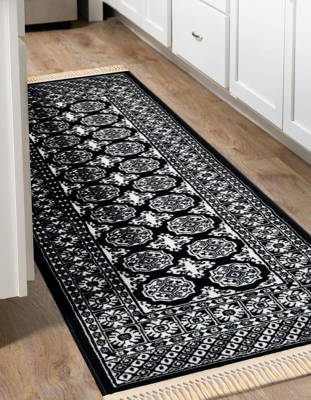 Black and White 2' 7 x 12' Tekke Runner Area Rug Classic Traditional Vintage Design Carpet for Living Rooms, Dining, Bedrooms, Office Space for Sale at Rug Engine