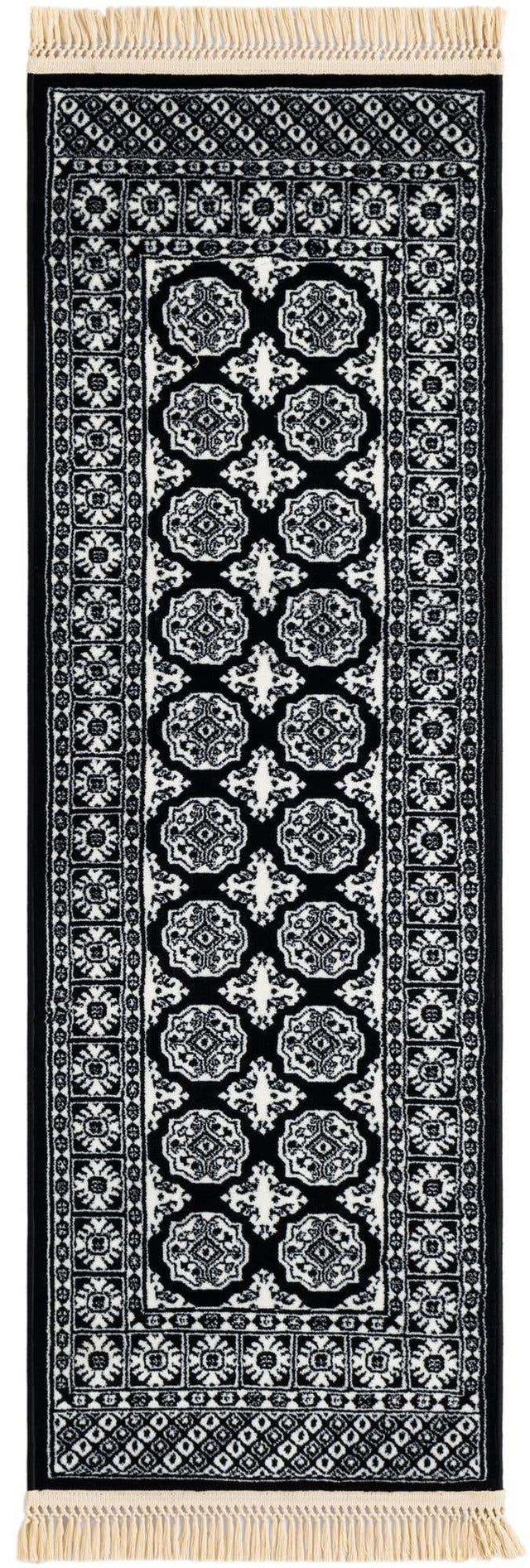 Black and White 2' x 6' 1 Tekke Runner Area Rug Classic Traditional Vintage Design Carpet for Living Rooms, Dining, Bedrooms, Office Space for Sale at Rug Engine