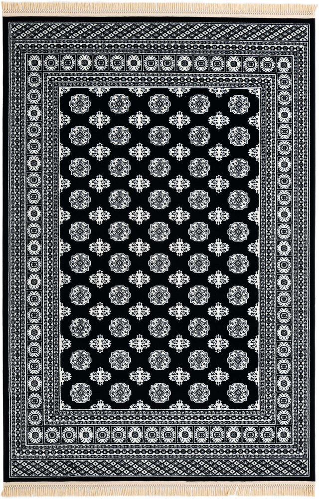 Black and White 6' 1 x 9' Tekke Rectangle Area Rug Classic Traditional Vintage Design Carpet for Living Rooms, Dining, Bedrooms, Office Space for Sale at Rug Engine