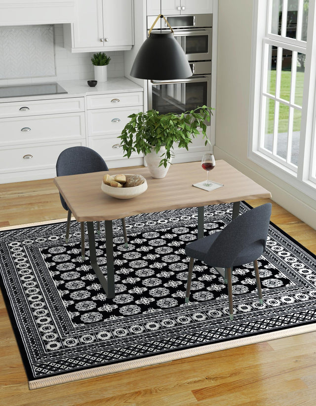 Black and White 6' 1 x 6' 1 Tekke Square Area Rug Classic Traditional Vintage Design Carpet for Living Rooms, Dining, Bedrooms, Office Space for Sale at Rug Engine