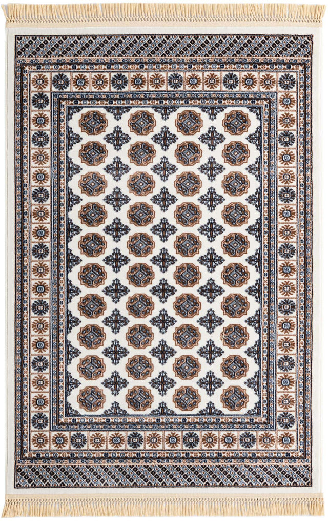Ivory 4' 1 x 6' 1 Tekke Rectangle Area Rug Classic Traditional Vintage Design Carpet for Living Rooms, Dining, Bedrooms, Office Space for Sale at Rug Engine