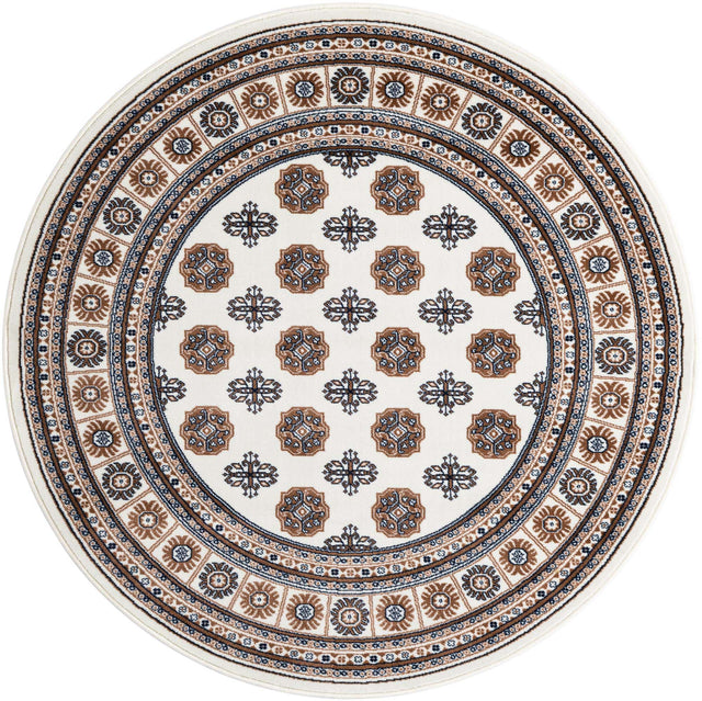 Ivory 5' 3 x 5' 3 Tekke Round Area Rug Classic Traditional Vintage Design Carpet for Living Rooms, Dining, Bedrooms, Office Space for Sale at Rug Engine