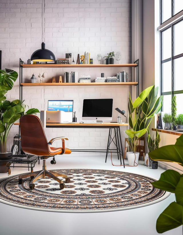 Ivory 6' 1 x 6' 1 Tekke Round Area Rug Classic Traditional Vintage Design Carpet for Living Rooms, Dining, Bedrooms, Office Space for Sale at Rug Engine
