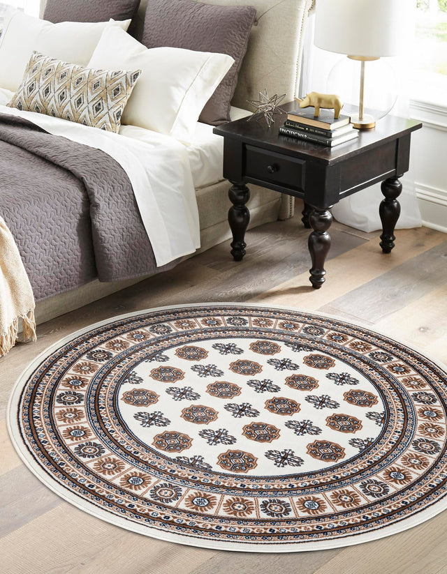 Ivory 6' 1 x 6' 1 Tekke Round Area Rug Classic Traditional Vintage Design Carpet for Living Rooms, Dining, Bedrooms, Office Space for Sale at Rug Engine