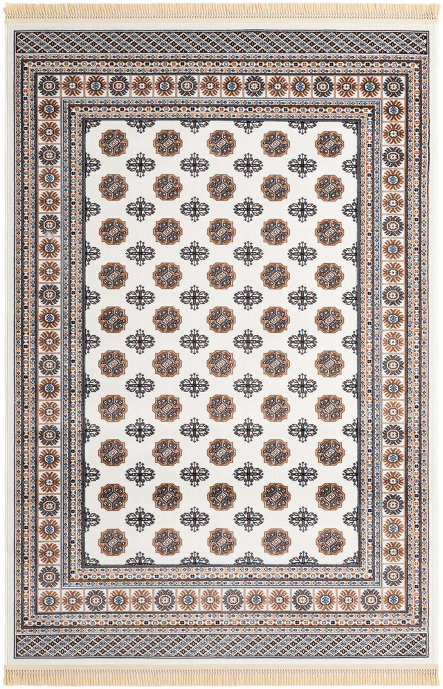 Ivory 6' 1 x 9' Tekke Rectangle Area Rug Classic Traditional Vintage Design Carpet for Living Rooms, Dining, Bedrooms, Office Space for Sale at Rug Engine
