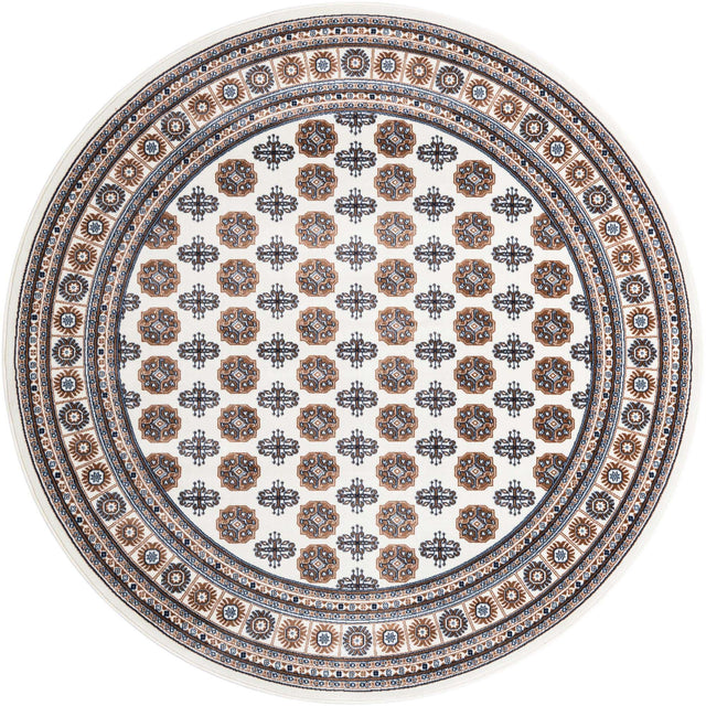 Ivory 7' 10 x 7' 10 Tekke Round Area Rug Classic Traditional Vintage Design Carpet for Living Rooms, Dining, Bedrooms, Office Space for Sale at Rug Engine