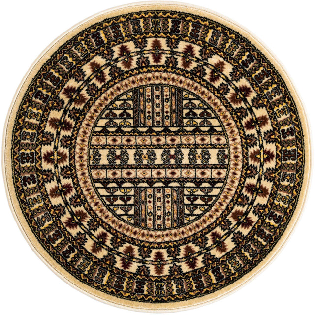 Beige 3' 1 x 3' 1 Tekke Round Area Rug Classic Traditional Vintage Design Carpet for Living Rooms, Dining, Bedrooms, Office Space for Sale at Rug Engine