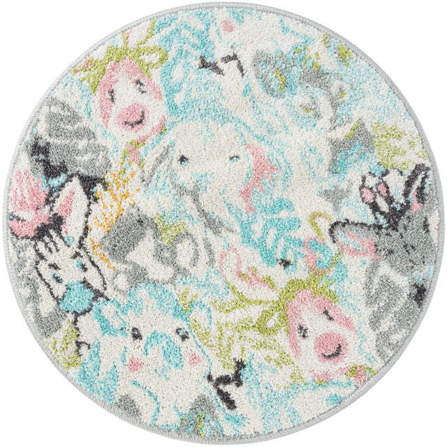 Multicolor 2' 2 x 2' 2 Whimsy Kids Round Area Rug for Baby Nursery, Toddler Playroom, Bedrooms Playful Fun Design Easy Clean Carpet for Sale at Rug Engine