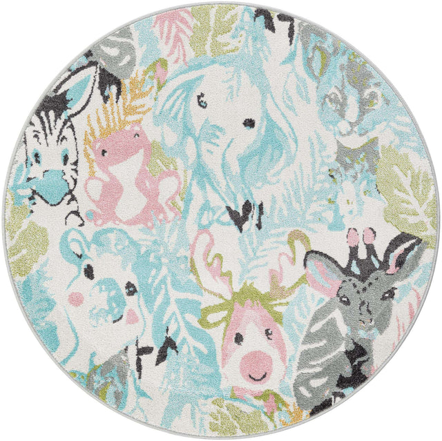 Multicolor 5' 1 x 5' 1 Whimsy Kids Round Area Rug for Baby Nursery, Toddler Playroom, Bedrooms Playful Fun Design Easy Clean Carpet for Sale at Rug Engine