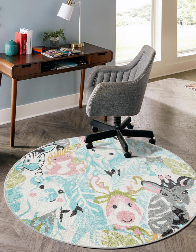 Multicolor 3' 1 x 3' 1 Whimsy Kids Round Area Rug for Baby Nursery, Toddler Playroom, Bedrooms Playful Fun Design Easy Clean Carpet for Sale at Rug Engine