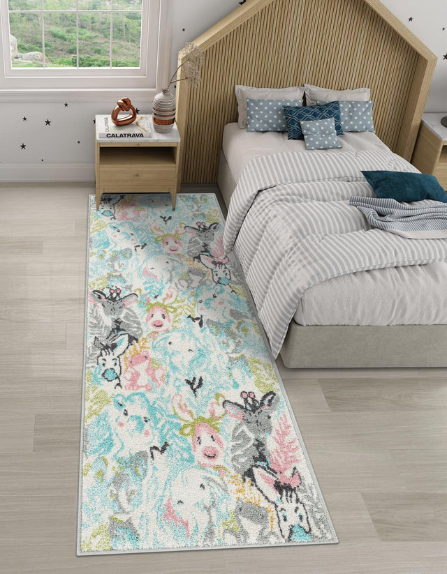 Multicolor 2' 2 x 5' 1 Whimsy Kids Runner Area Rug for Baby Nursery, Toddler Playroom, Bedrooms Playful Fun Design Easy Clean Carpet for Sale at Rug Engine