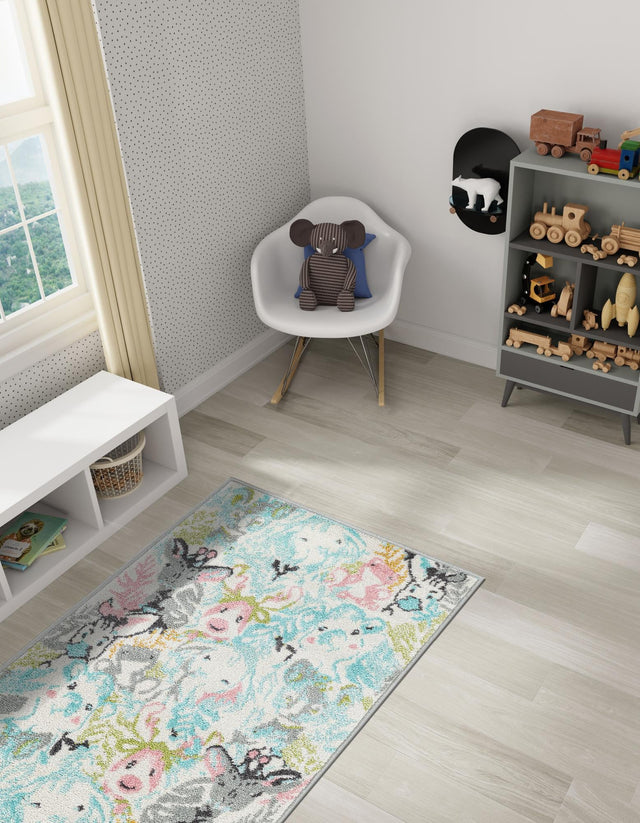 Multicolor 2' 2 x 5' 1 Whimsy Kids Runner Area Rug for Baby Nursery, Toddler Playroom, Bedrooms Playful Fun Design Easy Clean Carpet for Sale at Rug Engine