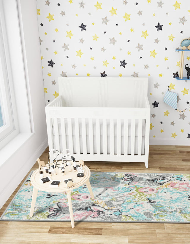 Multicolor 2' 2 x 6' 1 Whimsy Kids Runner Area Rug for Baby Nursery, Toddler Playroom, Bedrooms