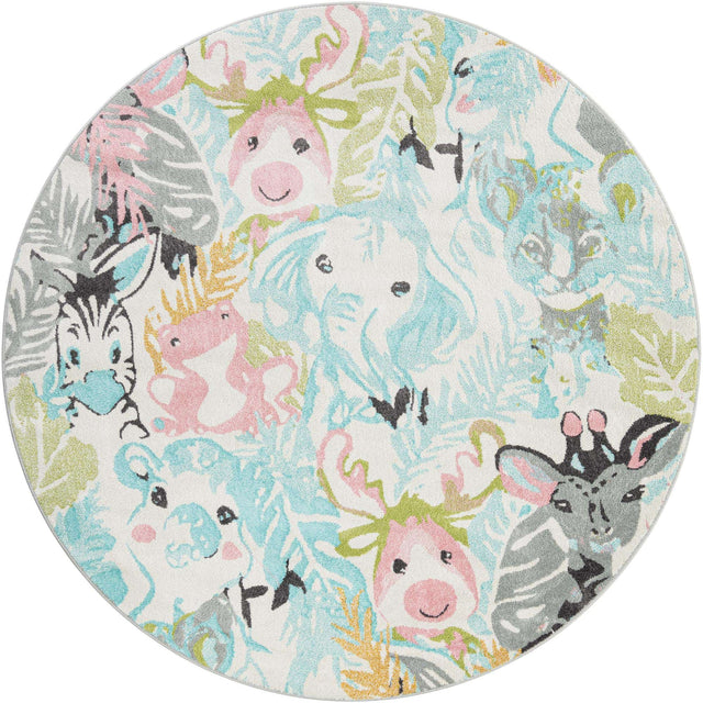 Multicolor 7' 10 x 7' 10 Whimsy Kids Round Area Rug for Baby Nursery, Toddler Playroom, Bedrooms Playful Fun Design Easy Clean Carpet for Sale at Rug Engine